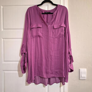 Simply Vera Vera Wang 4XL Purple Floral Pop Over Blouse Roll Tab Cottagecore Top